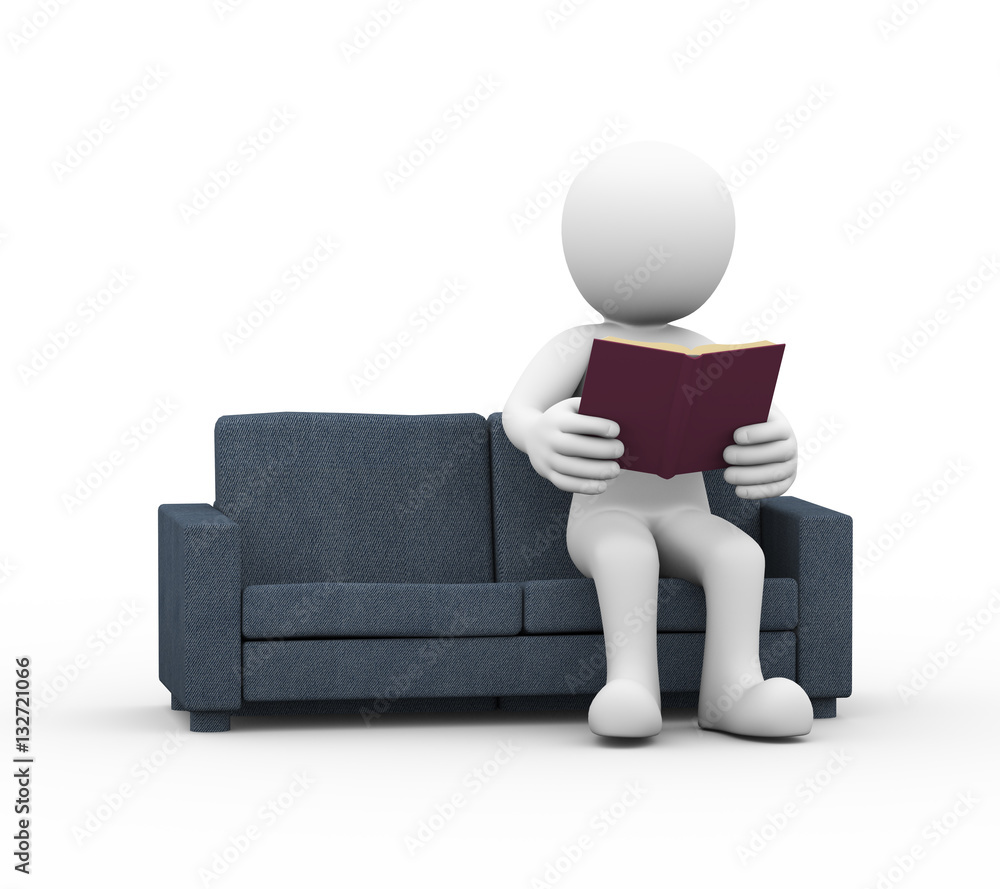 3d man reading a book on sofa 3d man reading a book on sofa