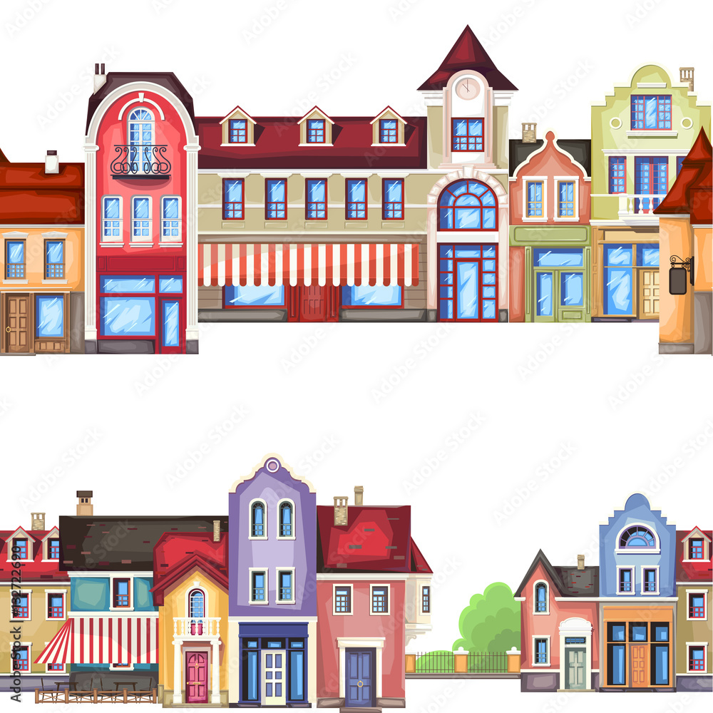Vector illustration of stylized colorfull city landscape.Old town 