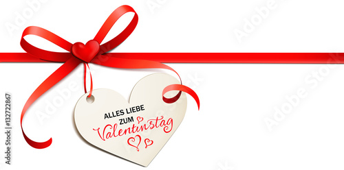 Rote Schleife mit Herzchen und Herz Etikett - Alles Liebe zum Valentinstag