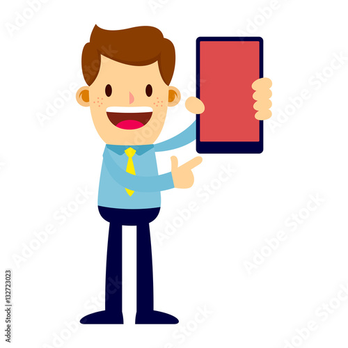 PrintBusinessman Holding and Pointing at Smart Phone