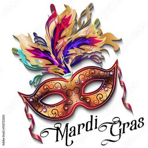 Mardi Gras mask isolated on white background, colorful poster, t