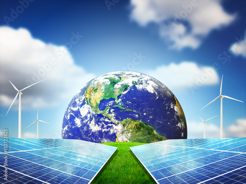 Clean energy concept with beautiful sky. Energy can save the planet. Elements of this Image Furnished By NASA.