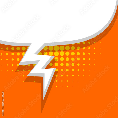 Blank balloon orange template. Comic text talk dialog empty cloud. Dot background style pop art. Clear speech bubbles halftone. Creative idea conversation sketch drawing box