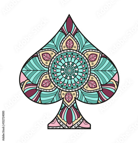 Simbolo di picche colorato decorato vettoriale isolato su sfondo bianco