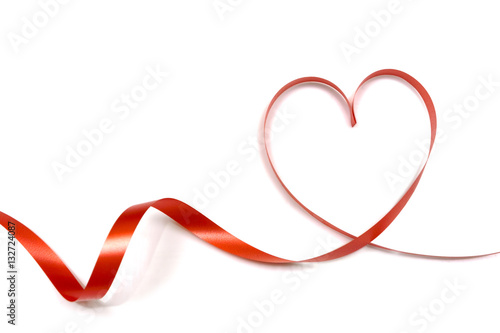 red ribbon heart shape isolated on white background