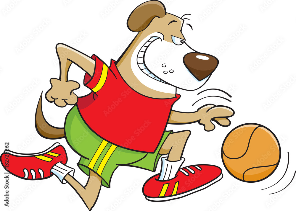 Cartoon illustration of a dog playing basketball. Stock Vector | Adobe ...