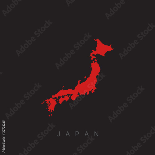 Vector red Japan map on black background