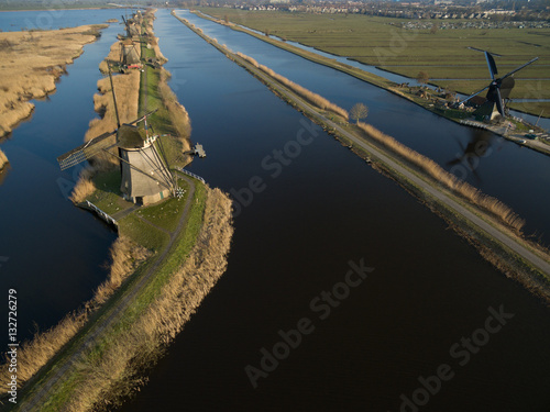 Windmills and canals at Kinderdijk, Netherlands