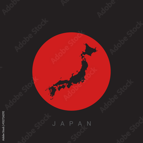 Vector red Japan map on black background