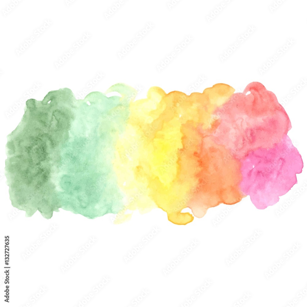 Bright multicolor hand drawn watercolor stain, isolated on white background. Vector illustration.