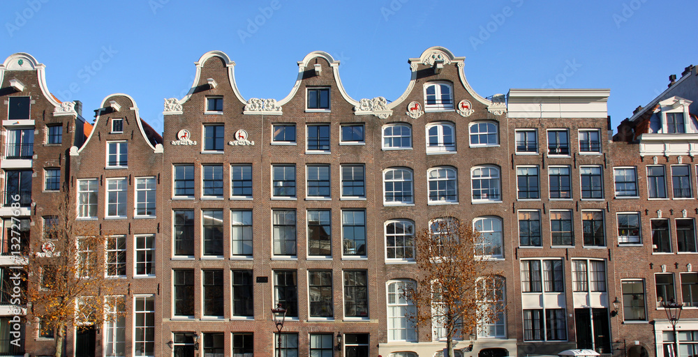 Façades des maisons à pignon à Amsterdam, Pays-Bas