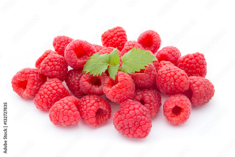Ripe raspberry with leaf isolated on the white background. Ripe raspberry with leaf isolated on the white background.