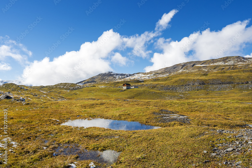 Fototapeta premium Rural alpine plateau landscape in fall
