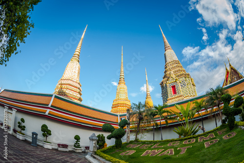 Wat pho Bangkok, Thailand. The official name being Wat Phra Chetuphon Vimolmangklararm Rajaworamahavihara. beautiful temple in Thailand photo