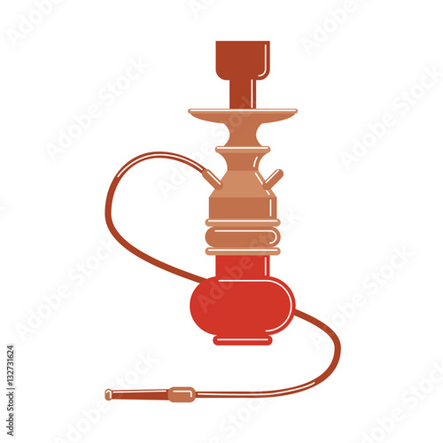 Isolated hookah on white background. Red arabic smoking pipe. Eastern culture.