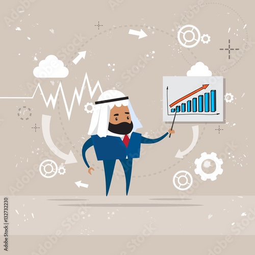 Arab Business Man Showing Finance Chart Graph Report Vector Illustration