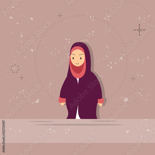 Arab Female Cartoon Woman, Muslim Girl Portrait Flat Vector Illustration