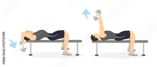 Arm exercise for men on white background. Crossfit and fitness. Dumbbell extension.