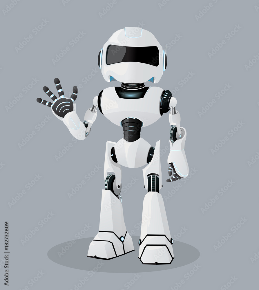 Vector realistic illustration of the white robot. One hand up. Stock Vector  | Adobe Stock