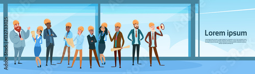 Builder Team Architect Mix Race Workers Flat Vector Illustration