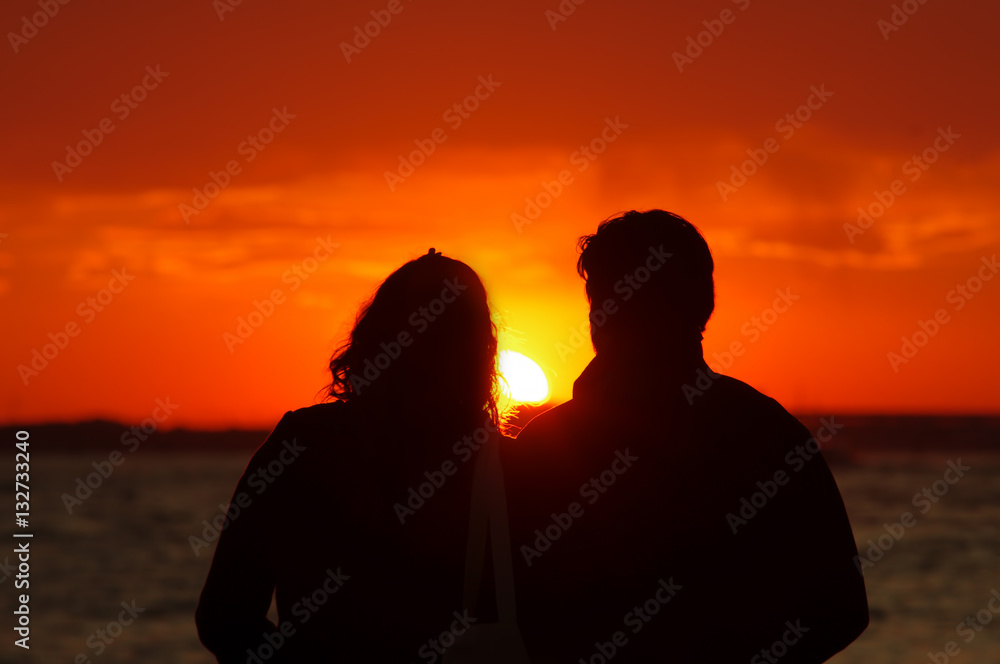 couple in love watching sunset