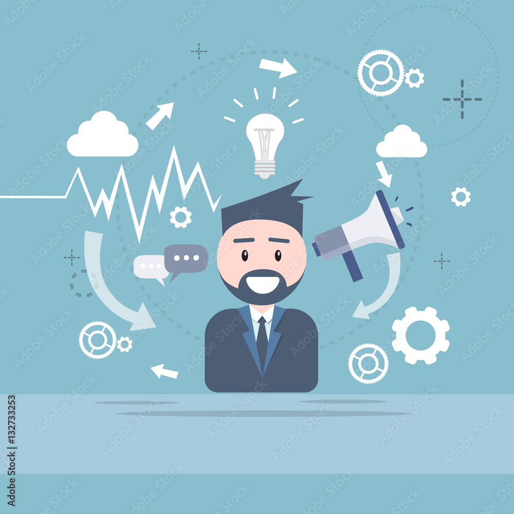 Businessman Megaphone Digital Marketing Business Man Loudspeaker Flat Vector Illustration Businessman Megaphone Digital Marketing Business Man Loudspeaker Flat Vector Illustration
