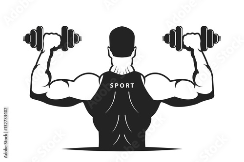 guy with dumbbells in hands. vector illustration, great for logo or signage to the fitness club.