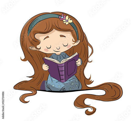 Niña leyendo un libro sentada en el suelo