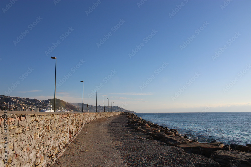 Seafront and sky.