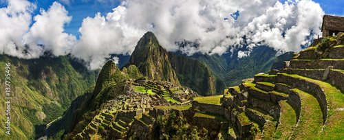 Picturesque panoramic view of terraces of Machu Picchu. photo