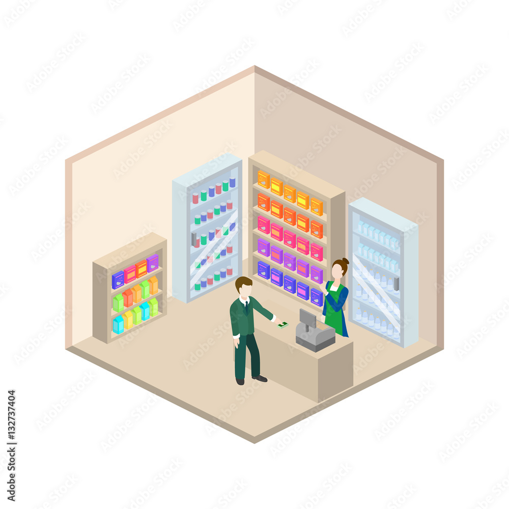 Grocery store isometric 3d vector illustration Grocery store isometric 3d vector illustration