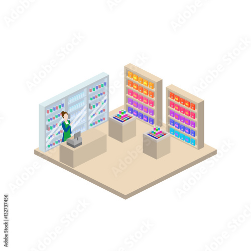 Grocery store isometric 3d vector illustration