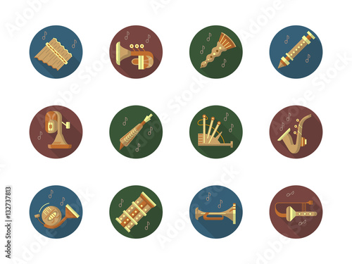 Round color vector icons set for music instruments
