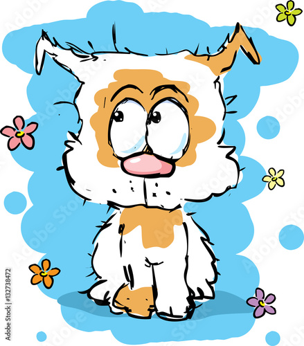 little cute shaggy puppy dog - colorful sketch