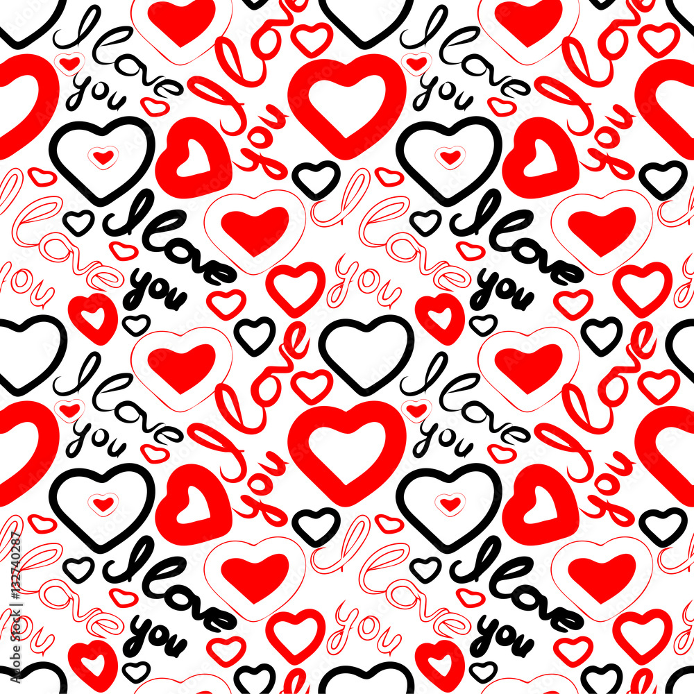 Seamless pattern . I love you, hearts. For fabric and Wallpaper.  Valentine's day. Vector illustration. Stock Vector | Adobe Stock