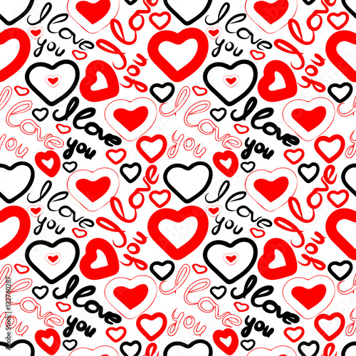 Seamless pattern . I love you, hearts. For fabric and Wallpaper. Valentine's day. Vector illustration.