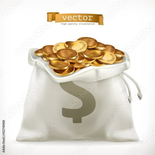 Moneybag and gold coins. Money 3d vector icon
