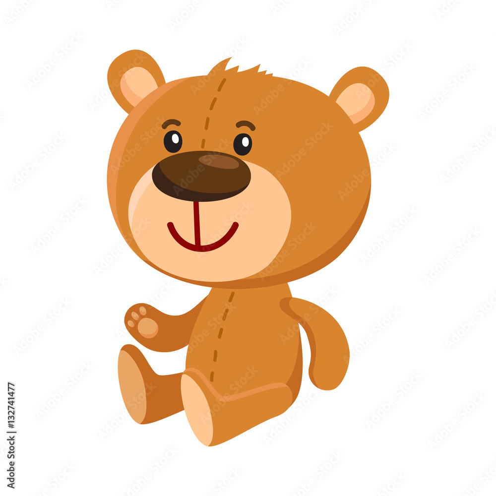 Cute traditional, retro style teddy bear character sitting, cartoon vector illustration isolated on white background. Teddy bear character, favorite toy from childhood Cute traditional, retro style teddy bear character sitting, cartoon vector illustration isolated on white background. Teddy bear character, favorite toy from childhood