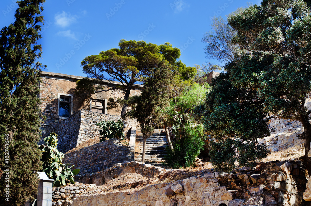 Ancient Ruins Of Medial Hospital Spinalonga Island Near Crete In Greece