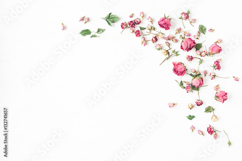 Wallpaper Mural Floral composition. Frame made of dried rose flowers. Flat lay, top view Torontodigital.ca