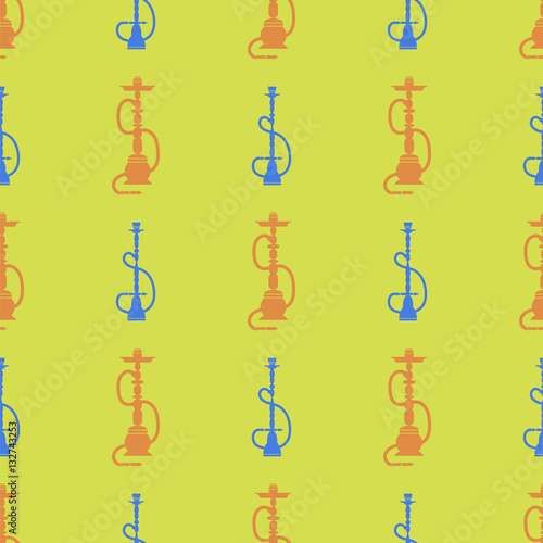 Hookah Silhouette Isolated on Yellow Background. Seamless Pattern