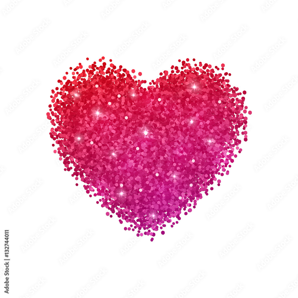 Heart glitter with red purple gradient effect. Isolated on white background. Vector