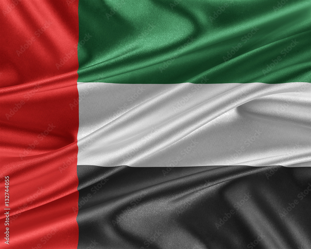 United Arab Emirates flag with a glossy silk texture.