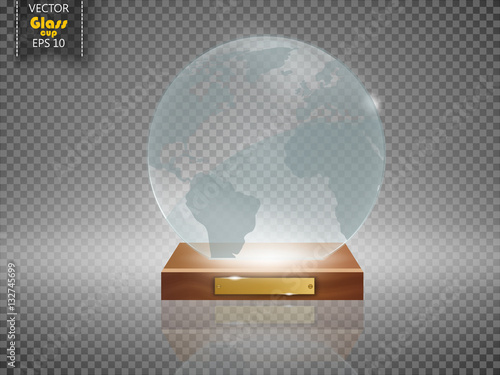 Empty glass trophy awards vector set. Glossy transparent  for award illustration