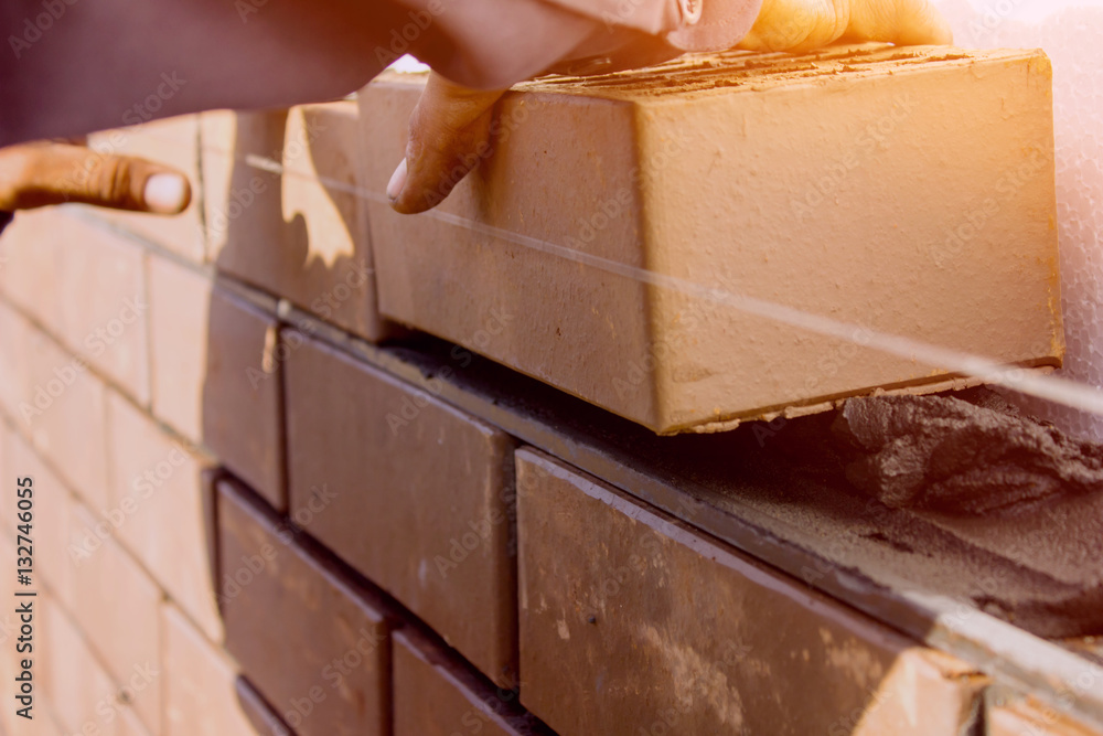 Facing bricklaying construction work, manual labor