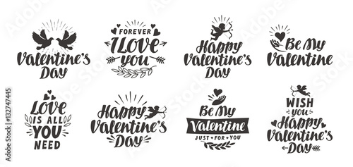 Photographie Valentine`s day set labels, icons and decorative elements