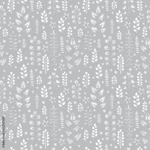 Beautiful floral ornament, Monochrome Vector seamless pattern.