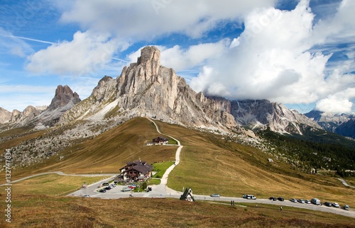 Passo Giau near Cortina d Ampezzo and mout Ra Gusela photo