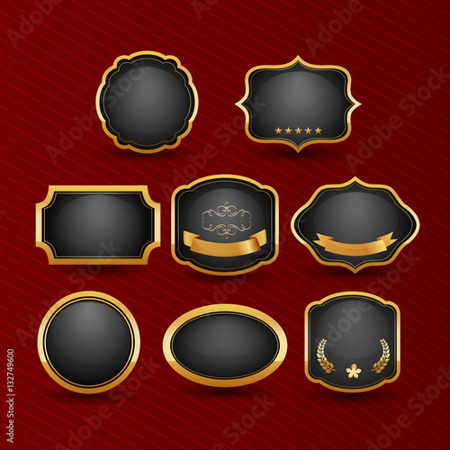 Collection of elegant black and golden design elements - buttons, badges, labels. Vector illustration.