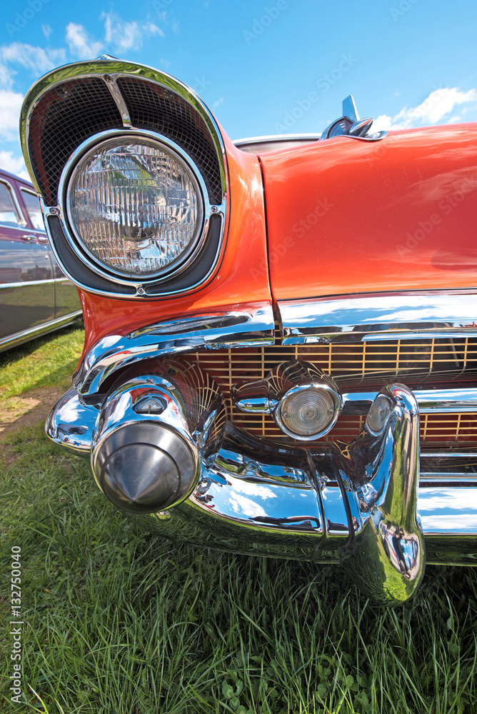 headlight luxury retro car close-up